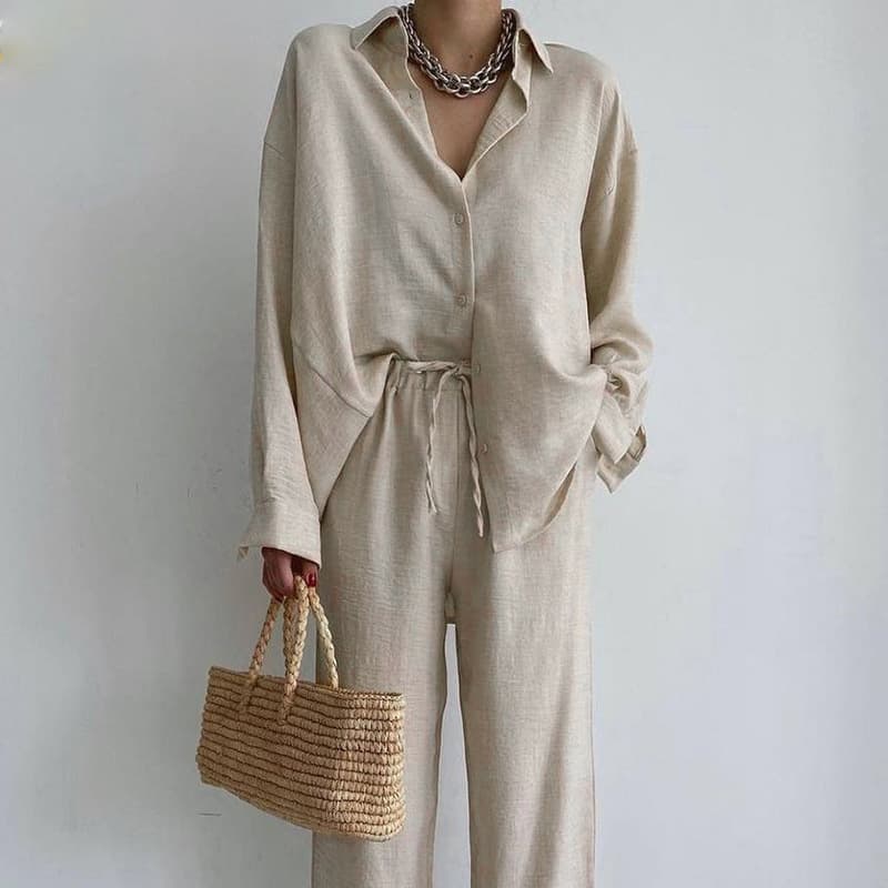 Traje mujer blusa manga larga y pantalón