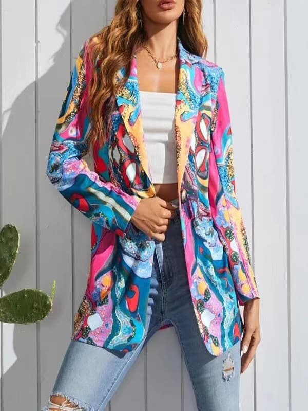 Chaqueta casual con patrón geométrico y mangas largas