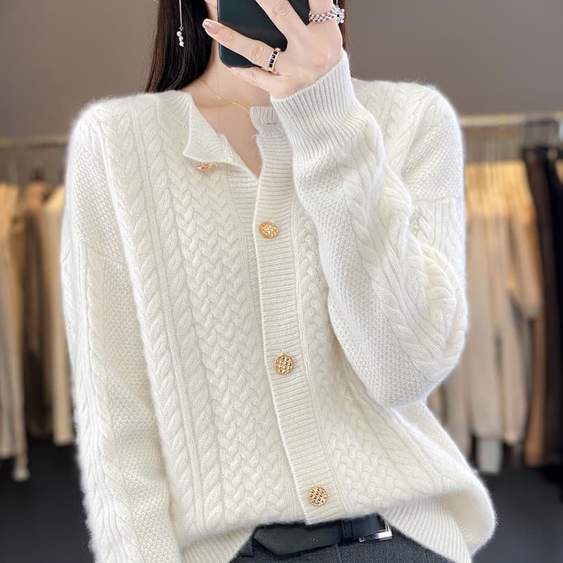 Cardigan de lana para mujer con cuello redondo