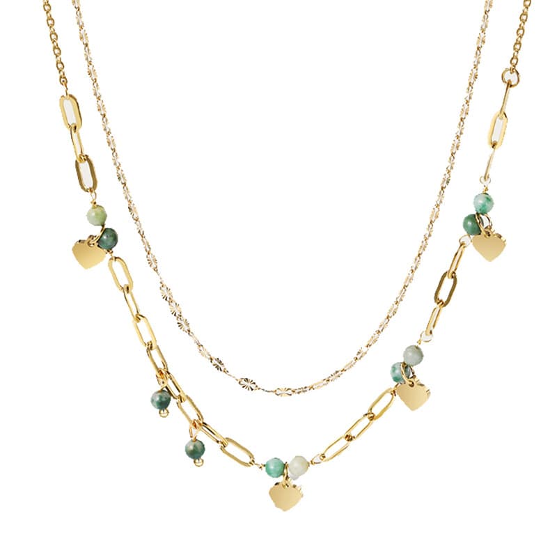 Collar de malaquita verde con acero de titanio
