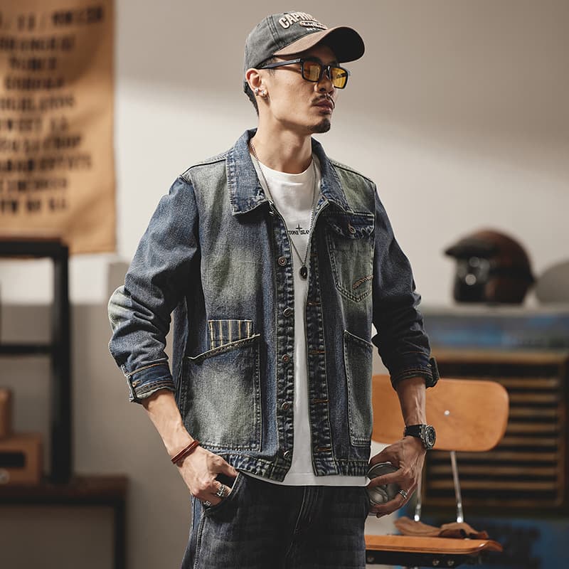 Chaqueta vaquera retro americana bordada para hombre