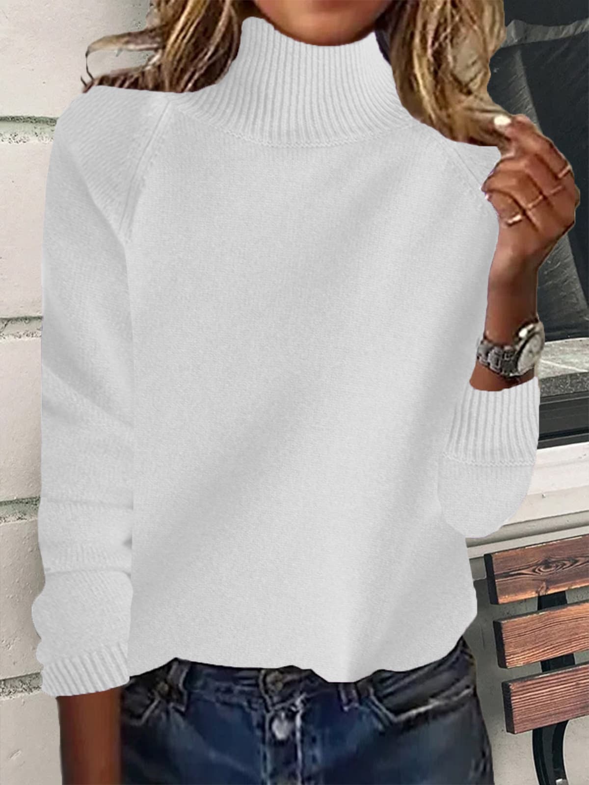 Suéter cuello alto mujer con raglan grueso