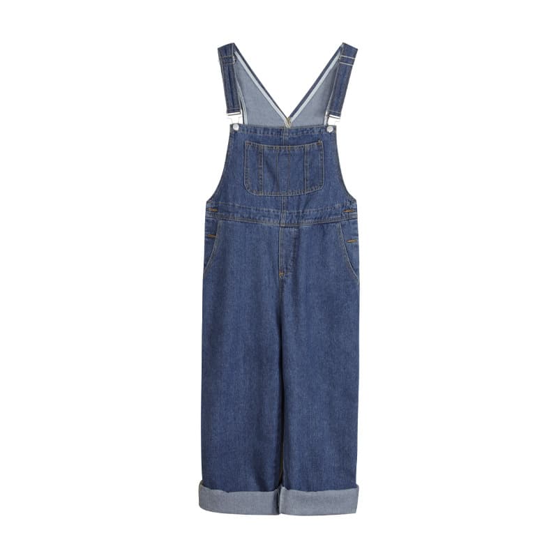 Pantalón denim overol con tirantes para mujer