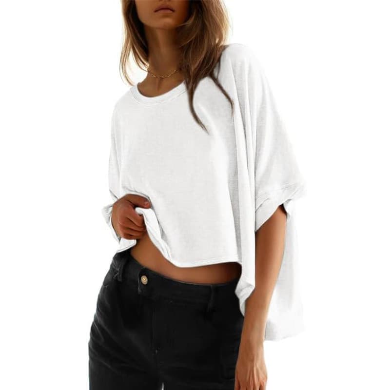 Camiseta holgada de mujer con manga murciélago ancha