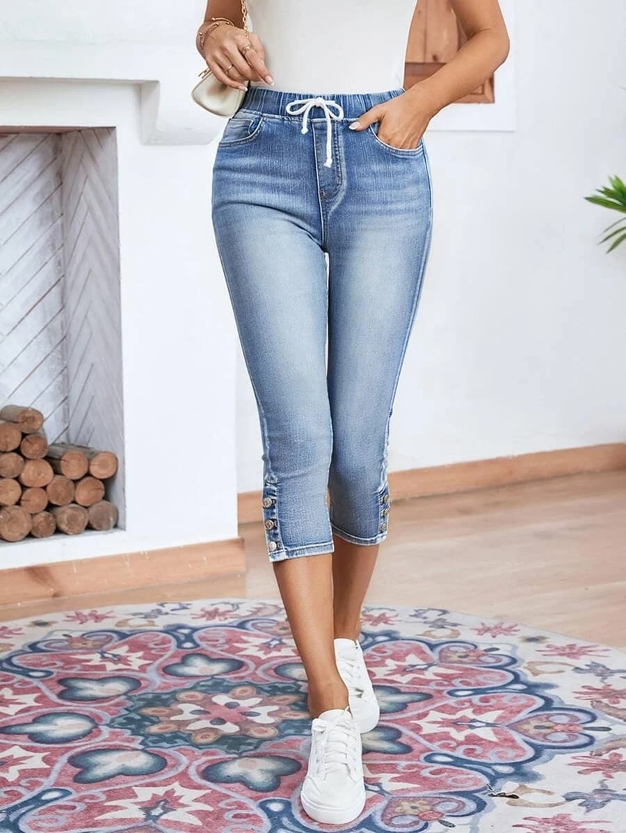 Jeans elásticos con cordones para mujer