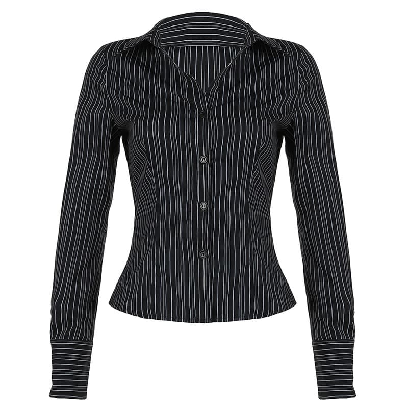 Camisa cardigan ajustada con solapa y manga larga