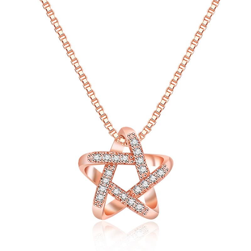 Collar de cobre con colgante de estrella calada y diamantes