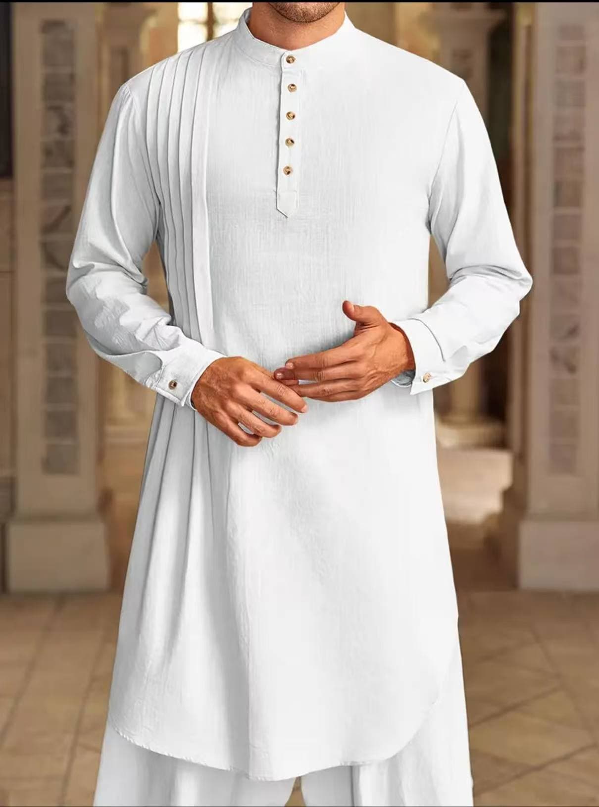 Camisa bata algodón lino con botones hombre