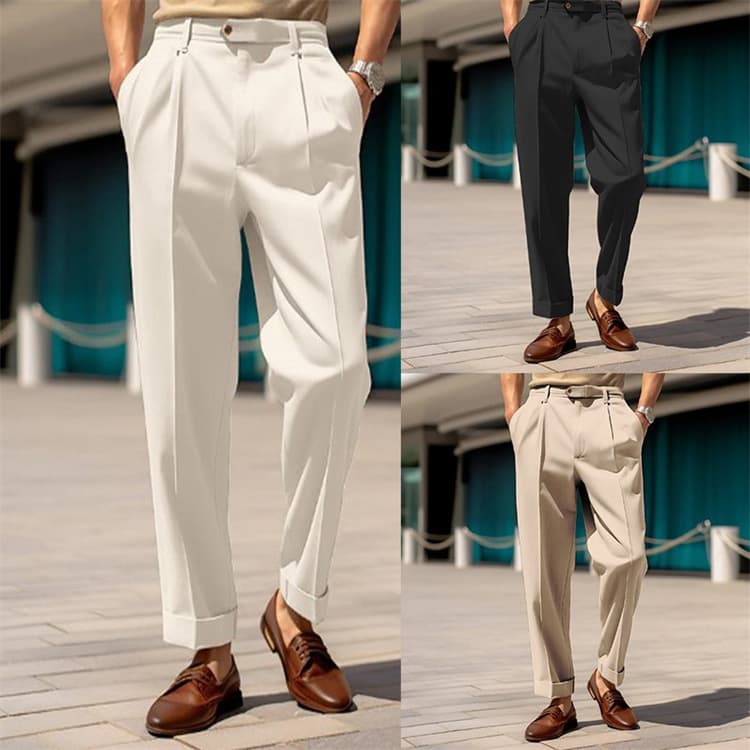 Pantalón casual de cintura media con botón y corte recto