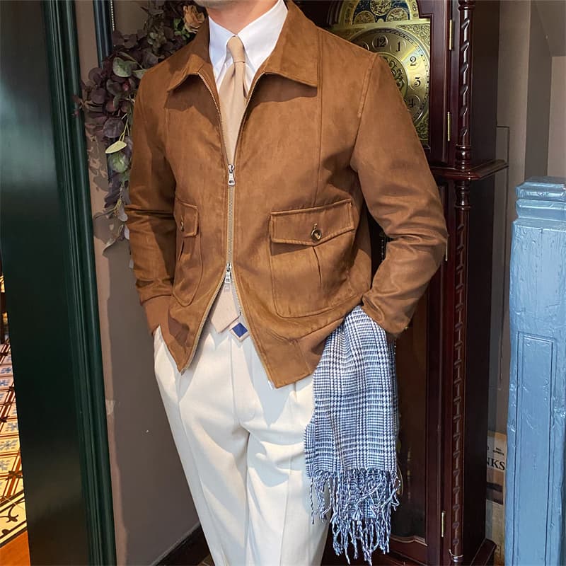 Chaqueta bomber café de gamuza para hombre