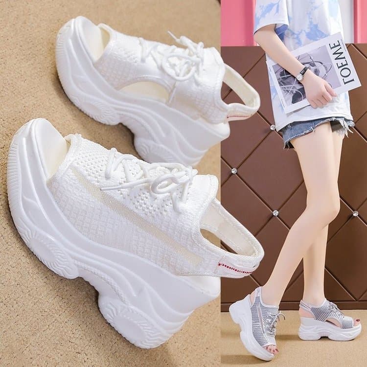 Sandalias con cuña de plataforma y malla transpirable