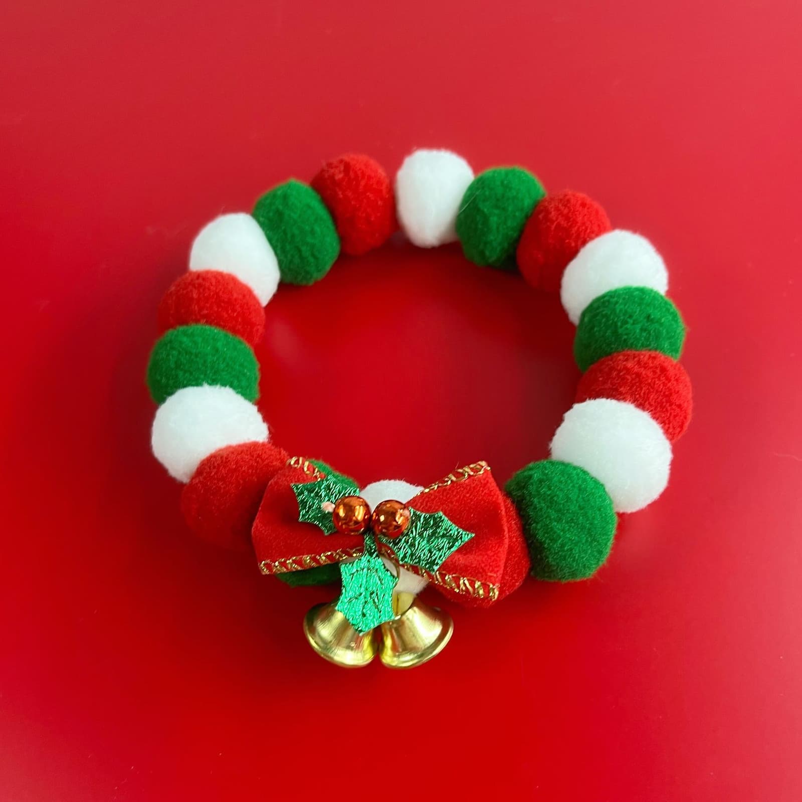 Collar Navidad mascota pompón suave con moño festivo