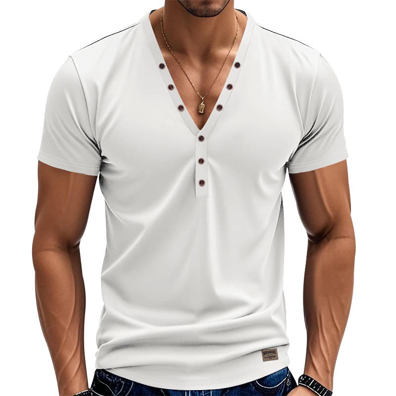Camiseta hombre cuello V con diseño de botones