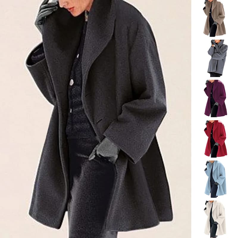 Abrigo de lana suelto para mujer, cuello redondo, otoño e invierno