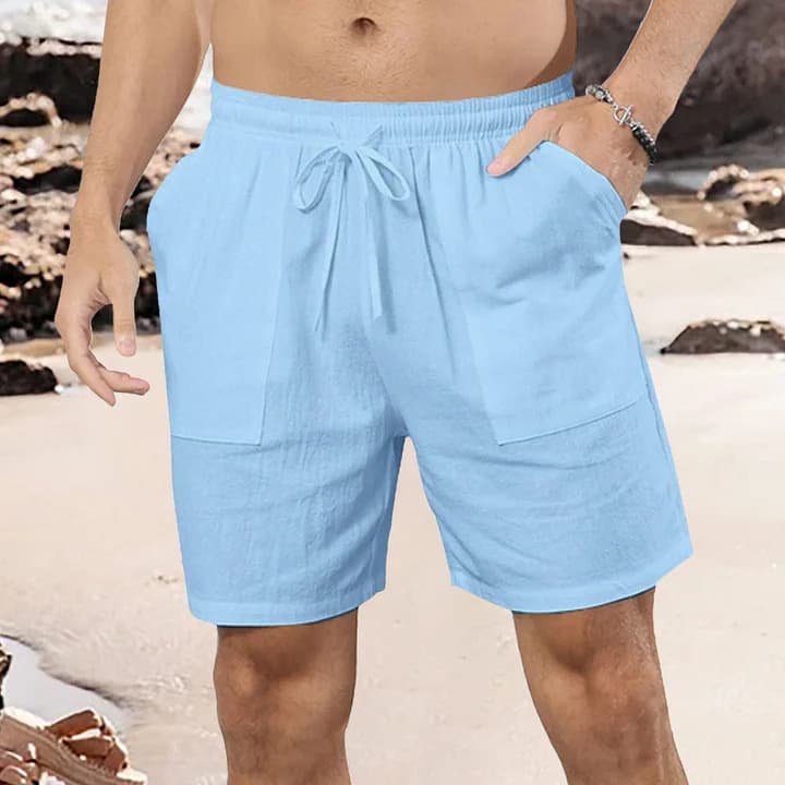 Pantalones cortos algodón lino para hombre, estilo casual