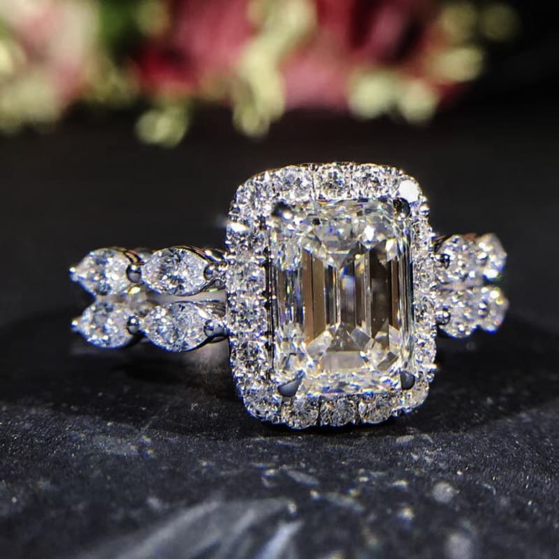 Anillo de diamante simulado corte princesa para mujer