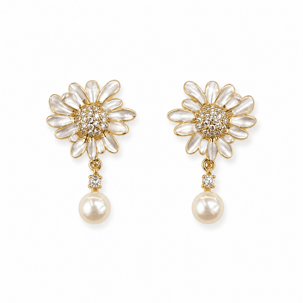 Aretes de margarita con perla y circonia
