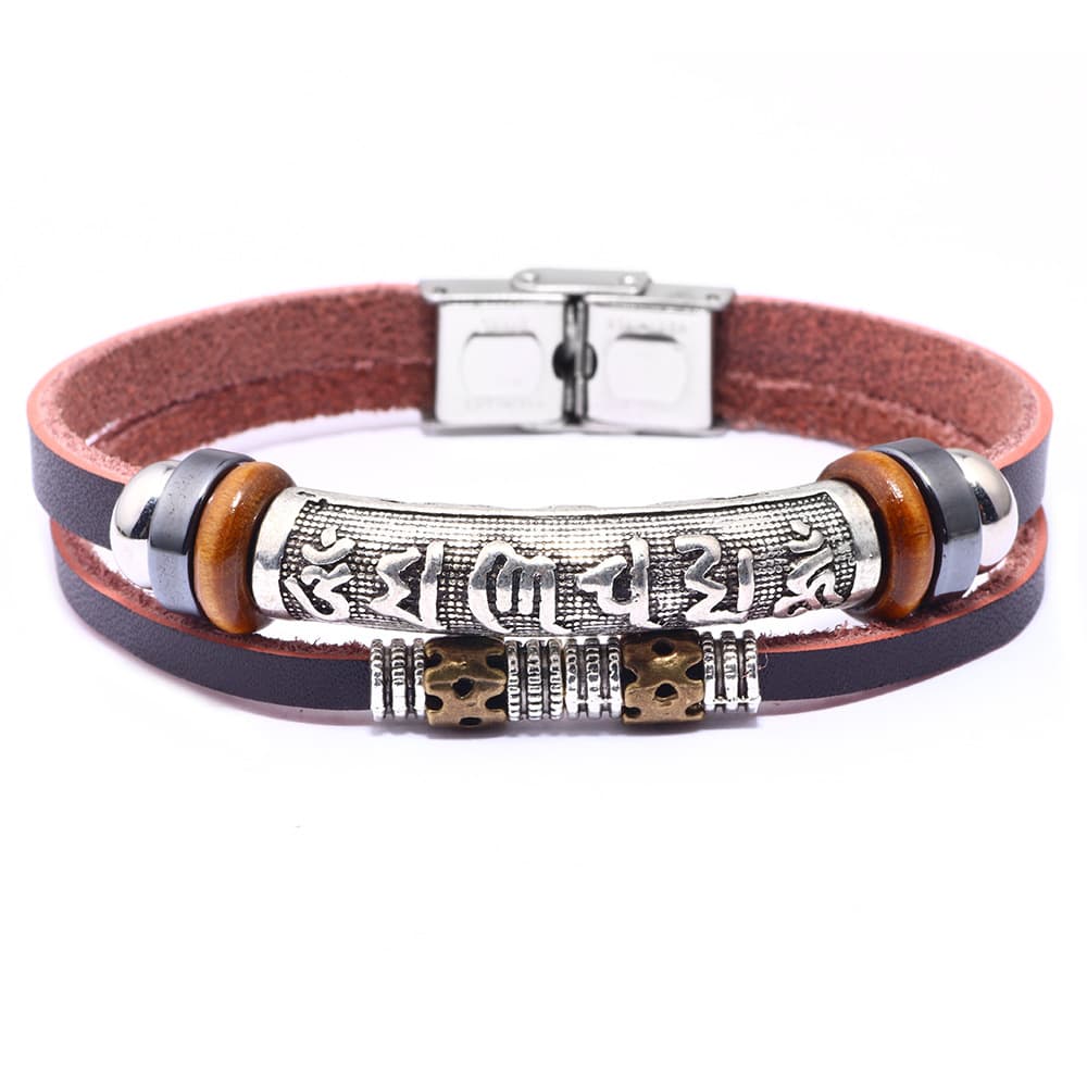 Pulsera de cuero mantra chino para hombre