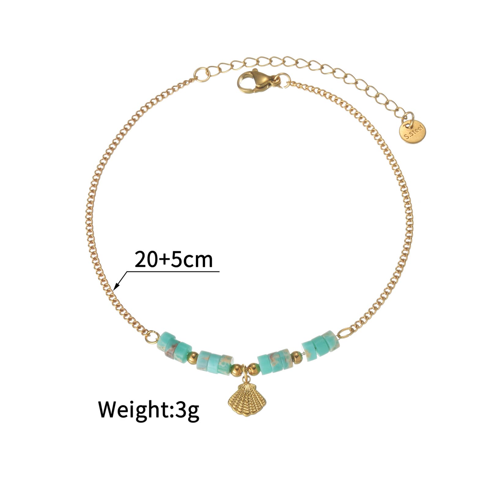Pulsera de tobillo con cuentas de concha en acero titanio