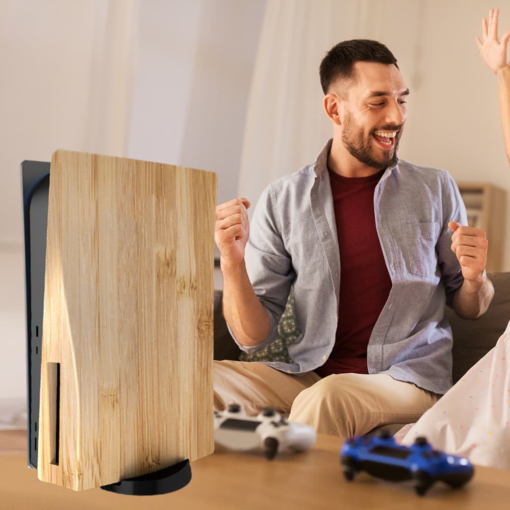 Carcasa para PS5 con diseño de textura madera