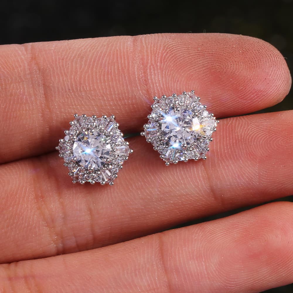 Aretes hexagonales de circonia cúbica completa, hipoalergénicos