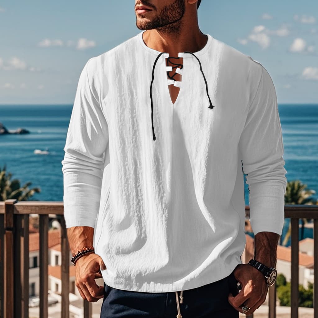 Camiseta de algodón y lino para playa