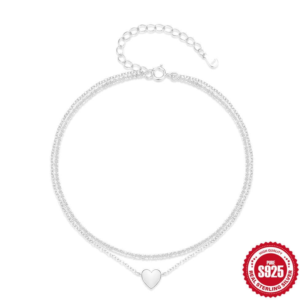 Tobillera de plata 925 con corazón de doble capa