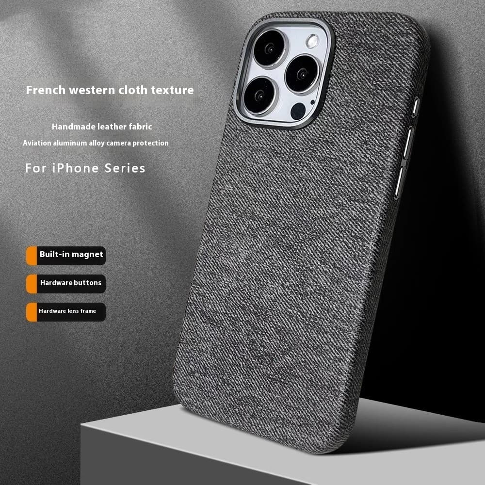 Funda iPhone patrón tela lente magnético