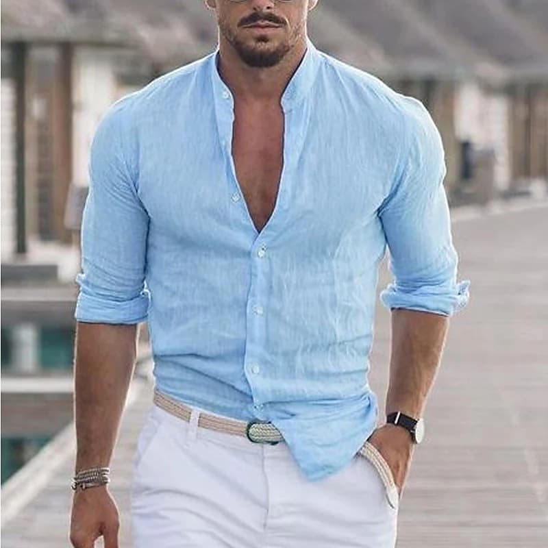 Camisa hombre manga larga botones color sólido