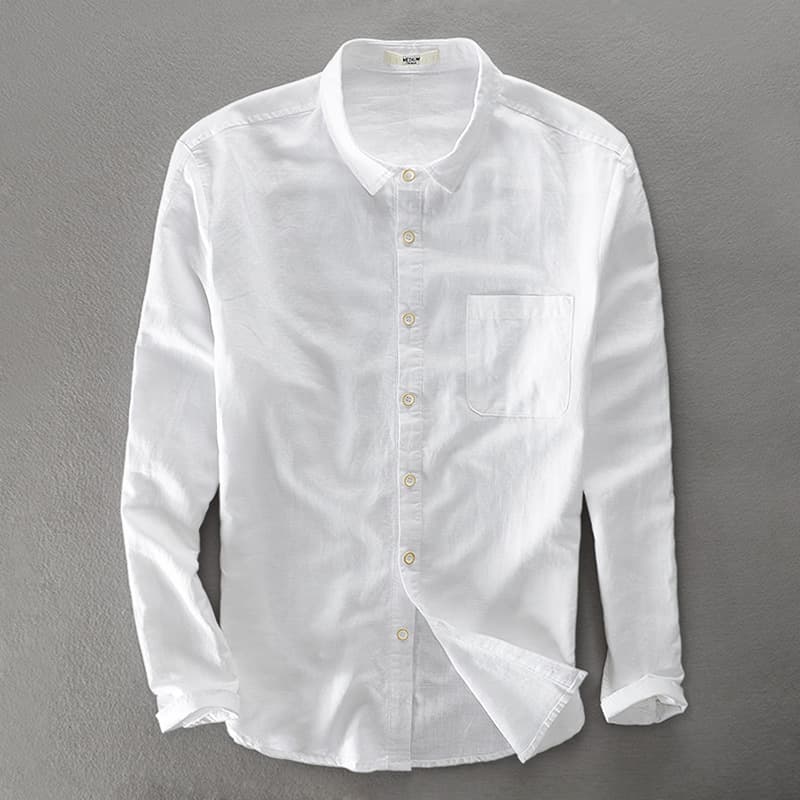 Camisa manga larga de lino color sólido para hombre