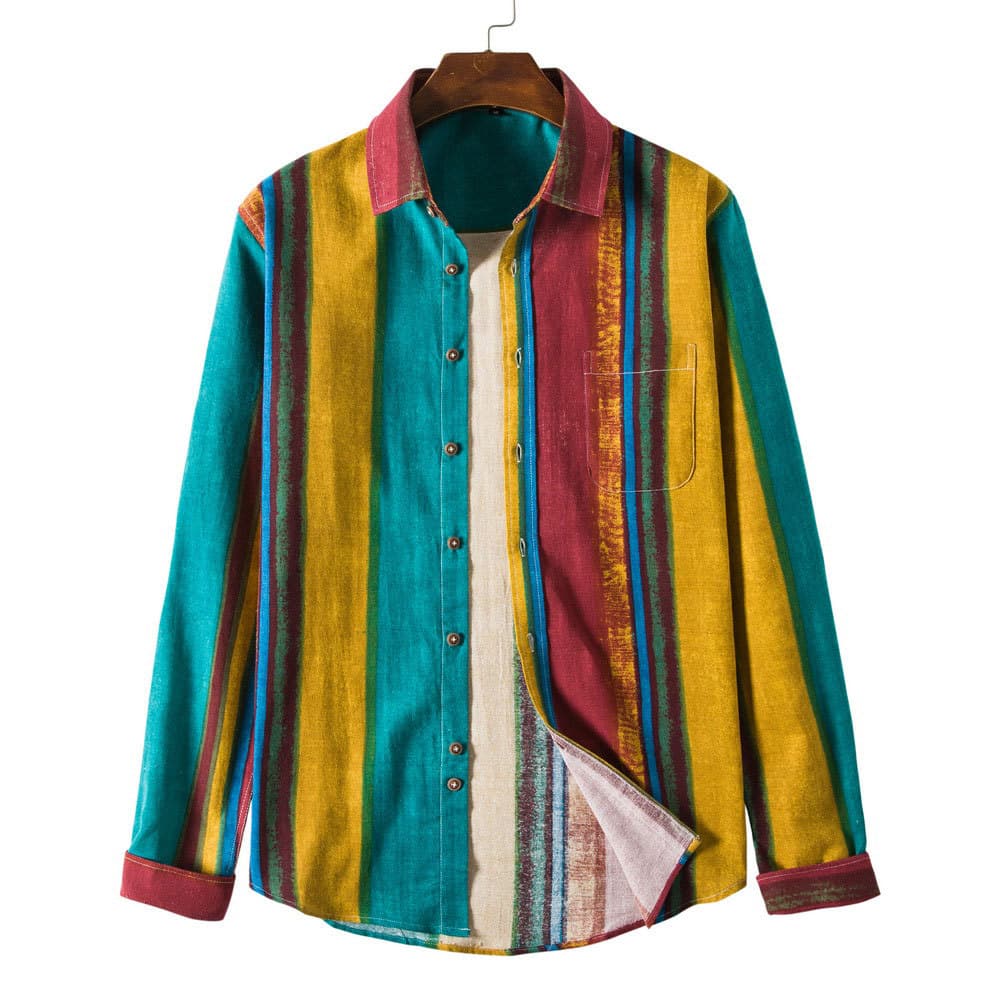 Camisa de algodón y lino rayas manga larga