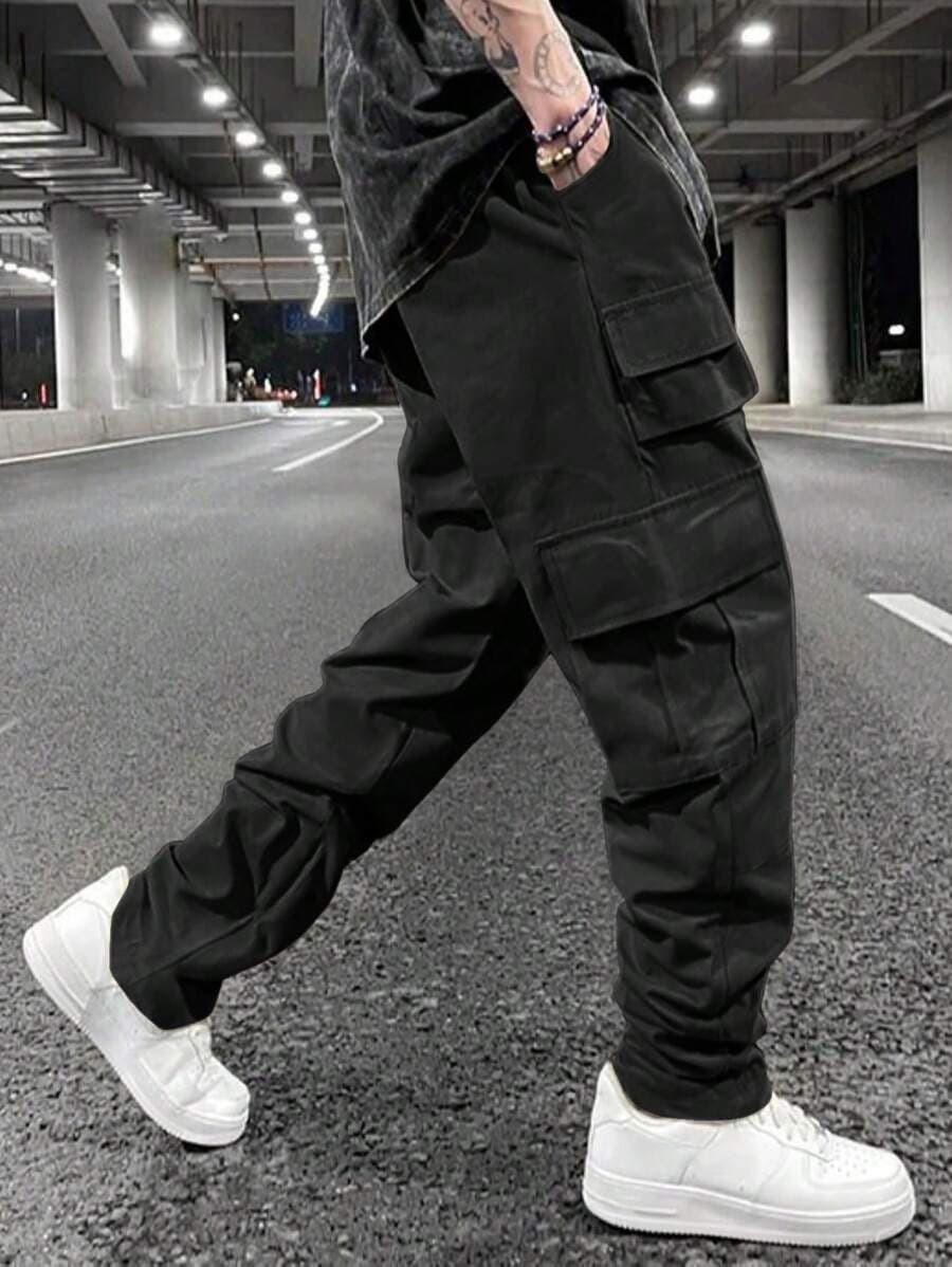 Pantalón hombre casual suelto con múltiples bolsillos