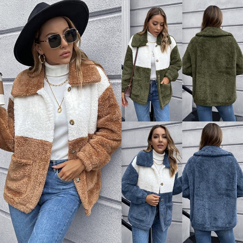 Chaqueta corta de peluche bifrente estilo europeo y americano
