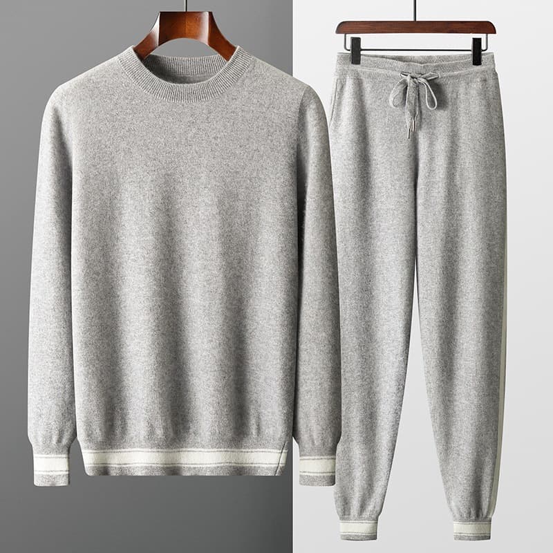 Conjunto deportivo de cachemira para hombre con cuello redondo