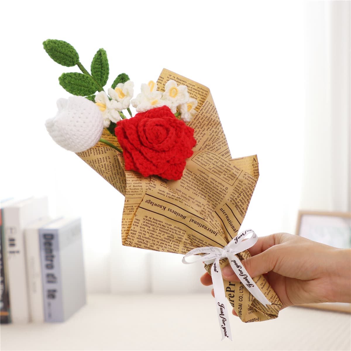 Ramo de flores tejidas a mano para cumpleaños, bodas y fiestas