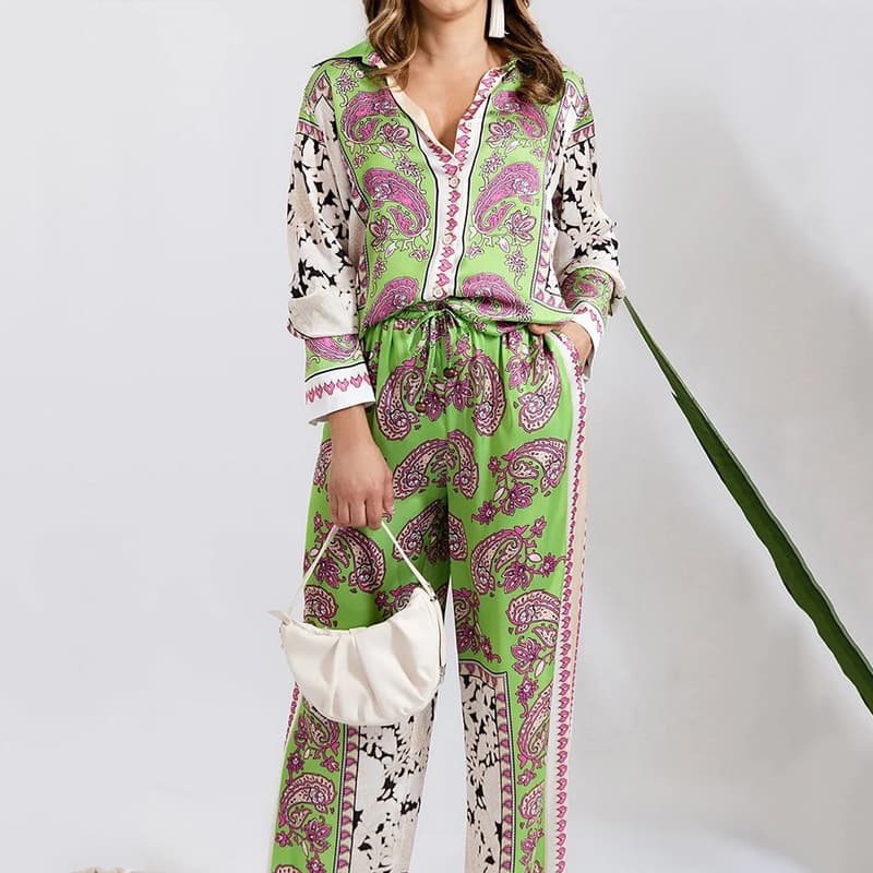Conjunto de dos piezas top manga larga y pantalones sueltos