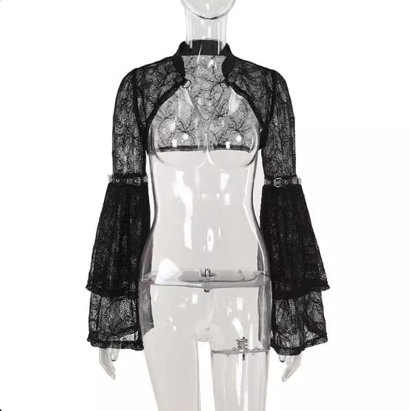 Blusa entallada con cuello levantado y mangas