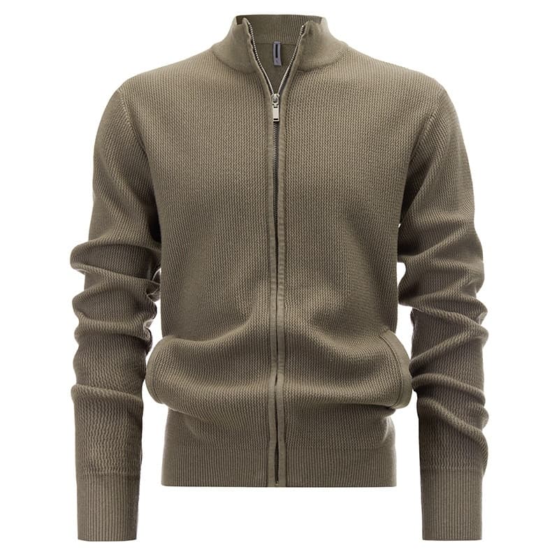 Cardigan de algodón para hombre con cierre y cuello redondo