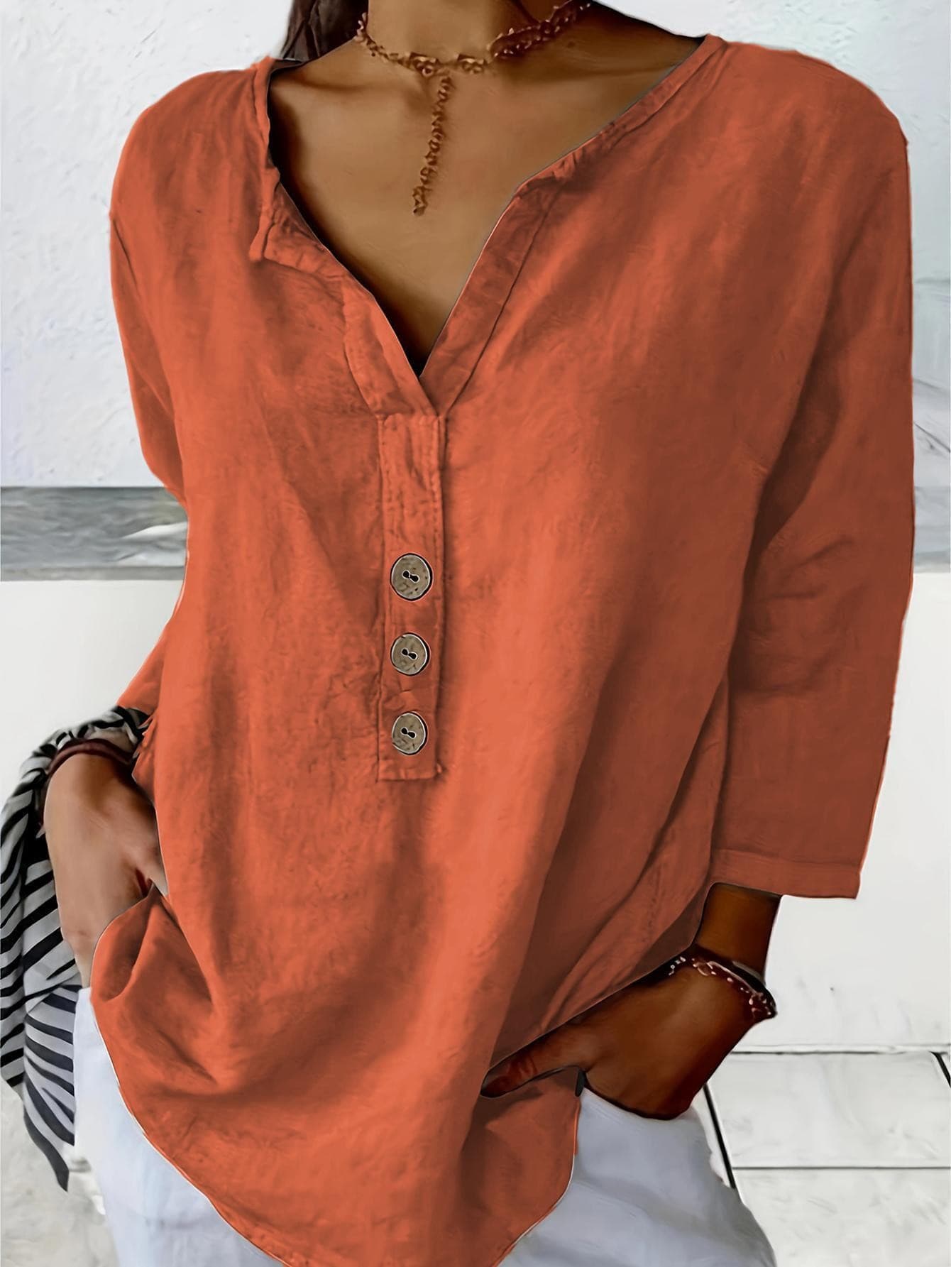 Camisa de botones con cuello muesca casual para hombre