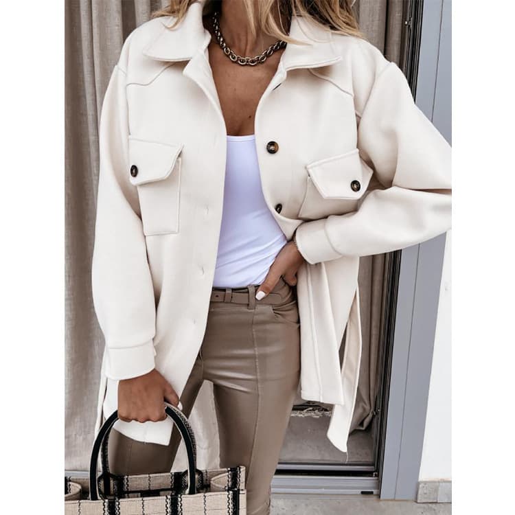 Chaqueta de solapa con cinturón para mujer, primavera y otoño