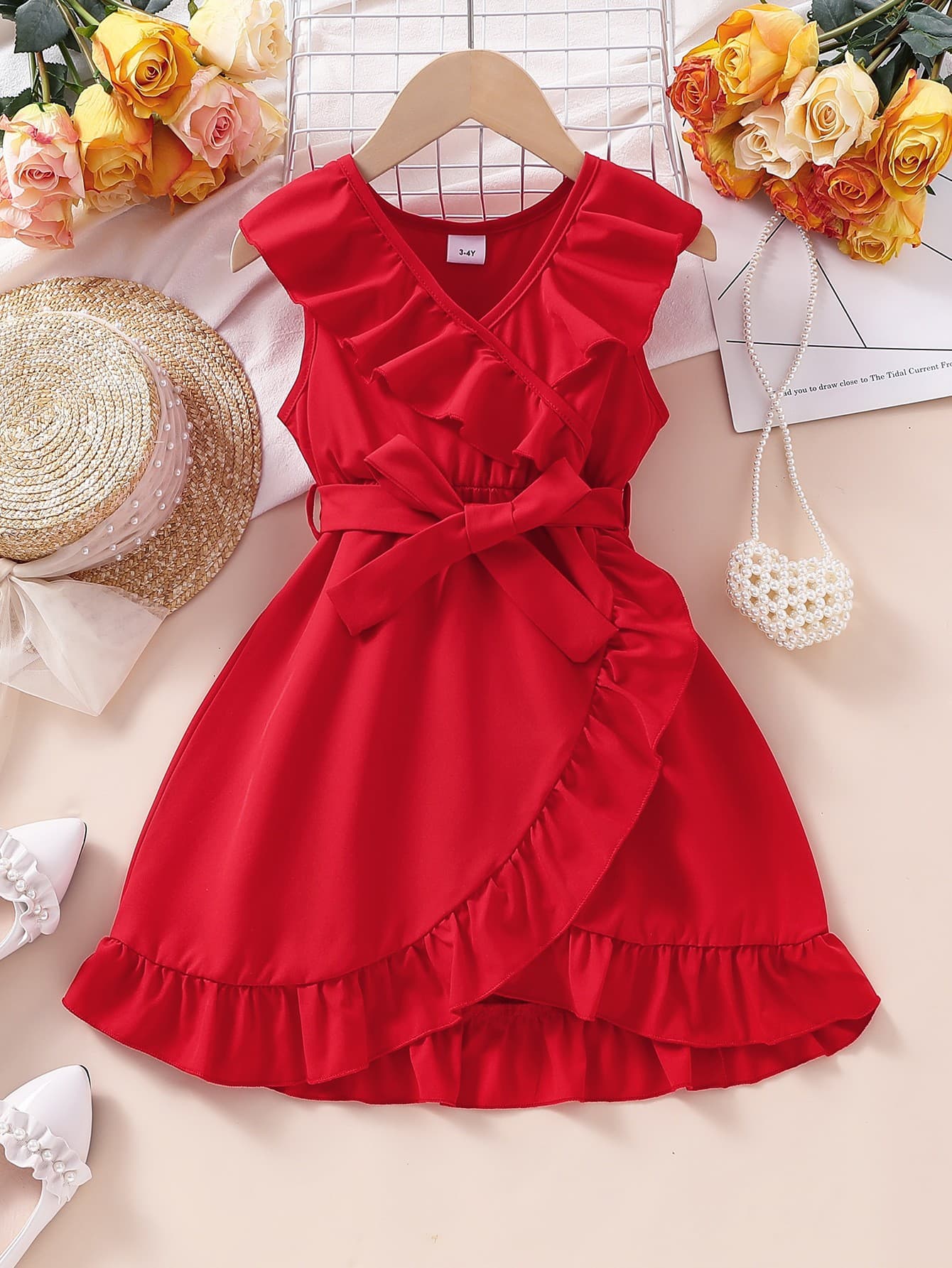 Vestido de niña sin mangas falda volantes estilo europeo