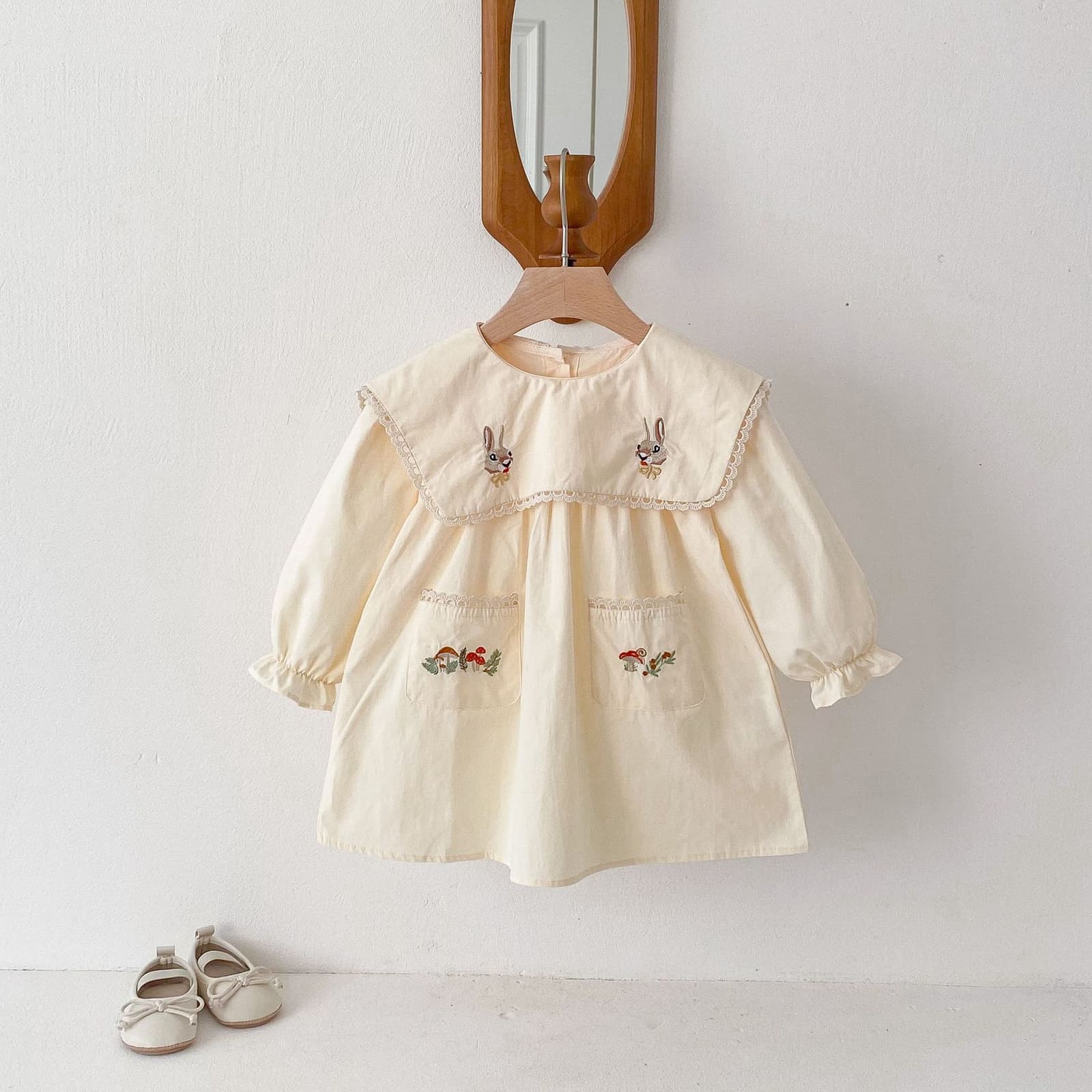 Vestido para niña bordado conejo estilo coreano