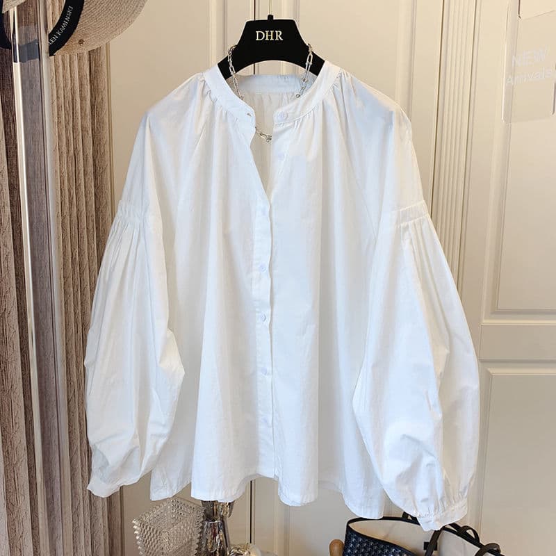 Camisa retro francesa, mangas abullonadas, suelta
