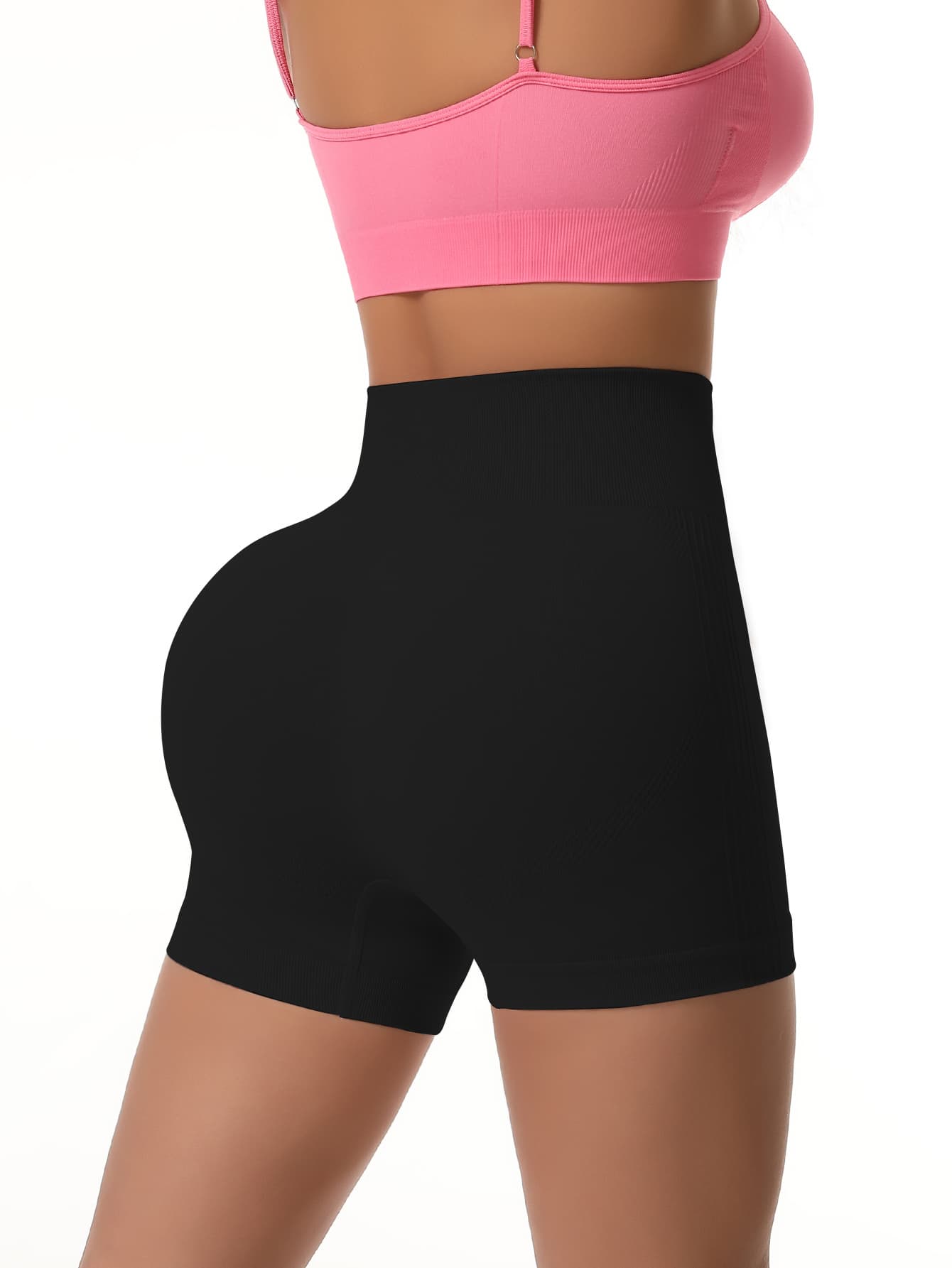 Shorts deportivos sin costuras con textura acanalada, levantacola y control