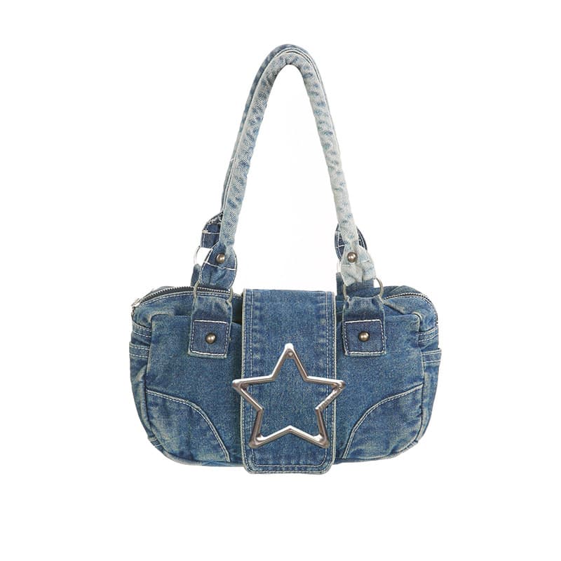 Bolsa de mezclilla con estrella de metal y diseño retro