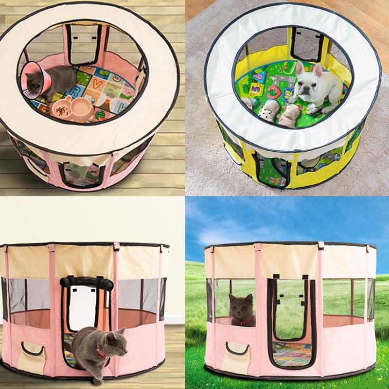 Casa desmontable para mascotas con ventana removible y tela Oxford