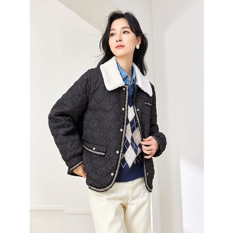Chaqueta acolchada con cuello polo cálida de manga larga