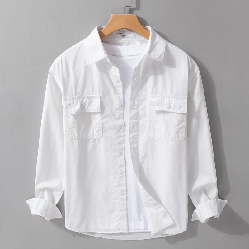 Camisa cargo algodón liso con cuello polo