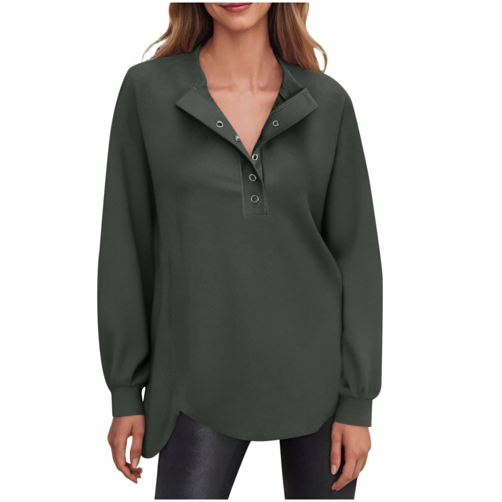 Blusa casual para mujer con botones y manga larga