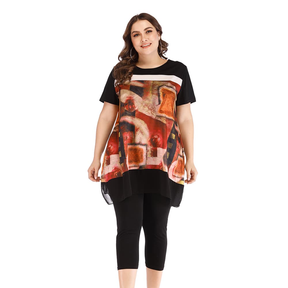 Conjunto de dos piezas casual con estampado y costuras